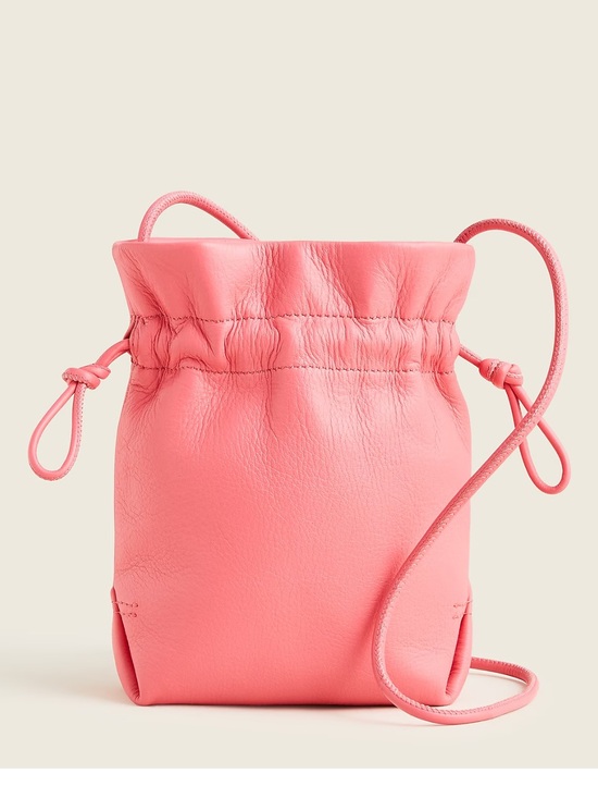 J. Crew Handbags - NWT J. Crew Lisbon drawstring bag in leather coral Bucket Crossbody Bag